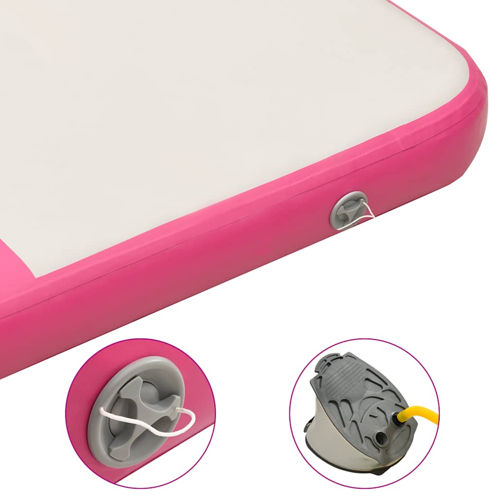oppustelig gymnastikmåtte m. pumpe 200x200x15 cm PVC lyserød
