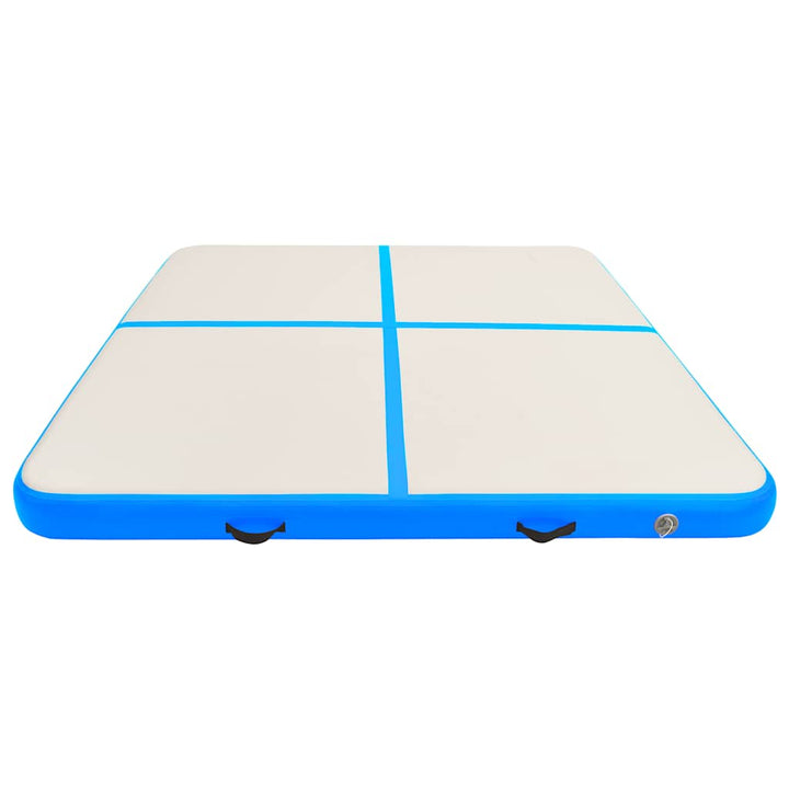 oppustelig gymnastikmåtte m. pumpe 200x200x15 cm PVC blå