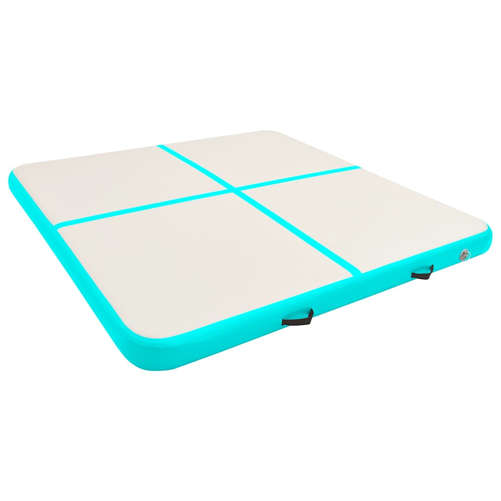 oppustelig gymnastikmåtte m. pumpe 200x200x15 cm PVC grøn