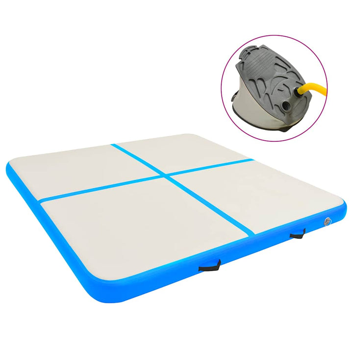 oppustelig gymnastikmåtte med pumpe 200x200x20 cm PVC blå