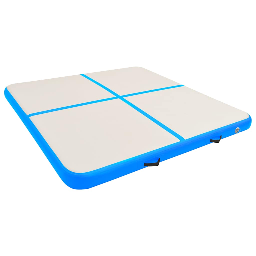 oppustelig gymnastikmåtte med pumpe 200x200x20 cm PVC blå