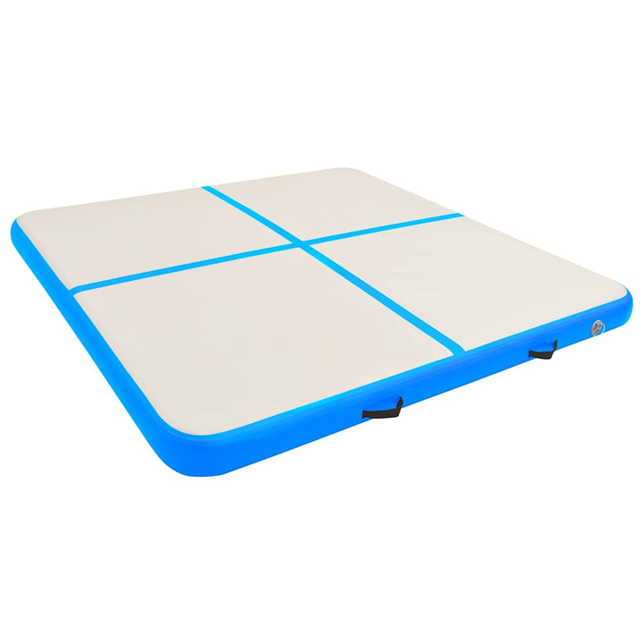 oppustelig gymnastikmåtte med pumpe 200x200x20 cm PVC blå