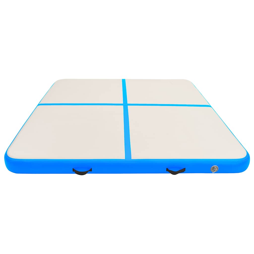 oppustelig gymnastikmåtte med pumpe 200x200x20 cm PVC blå