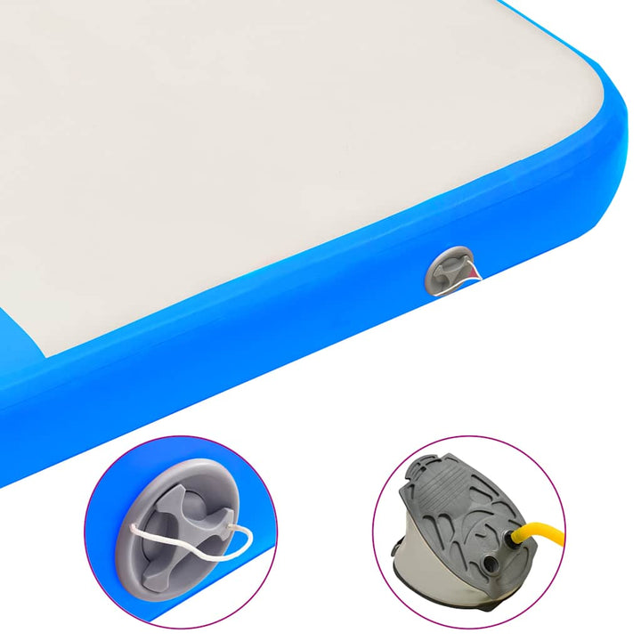 oppustelig gymnastikmåtte med pumpe 200x200x20 cm PVC blå