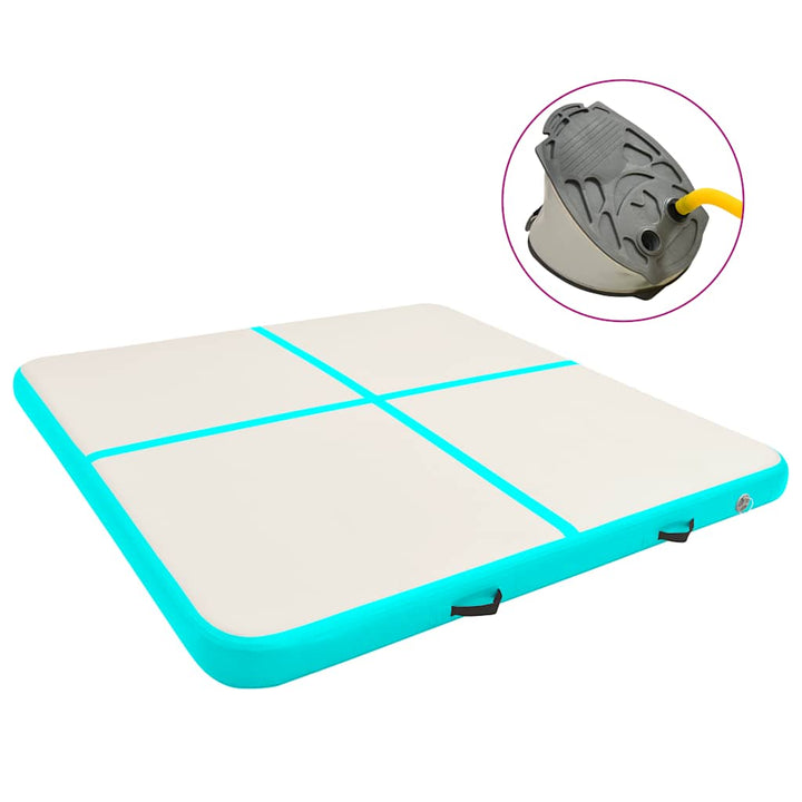 oppustelig gymnastikmåtte med pumpe 200x200x20 cm PVC grøn