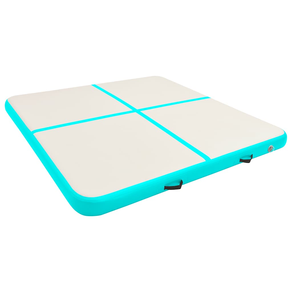 oppustelig gymnastikmåtte med pumpe 200x200x20 cm PVC grøn
