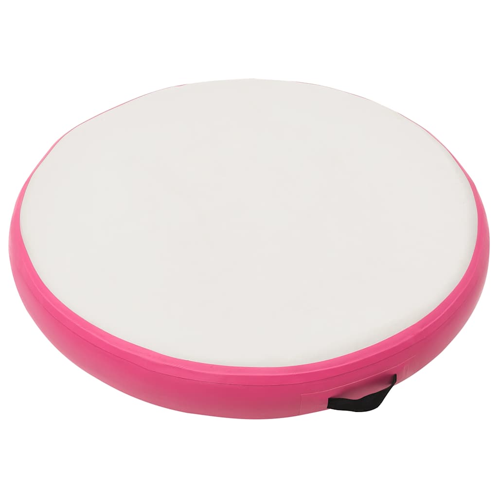 oppustelig gymnastikmåtte med pumpe 100x100x10 cm PVC lyserød