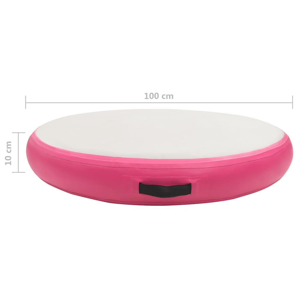 oppustelig gymnastikmåtte med pumpe 100x100x10 cm PVC lyserød