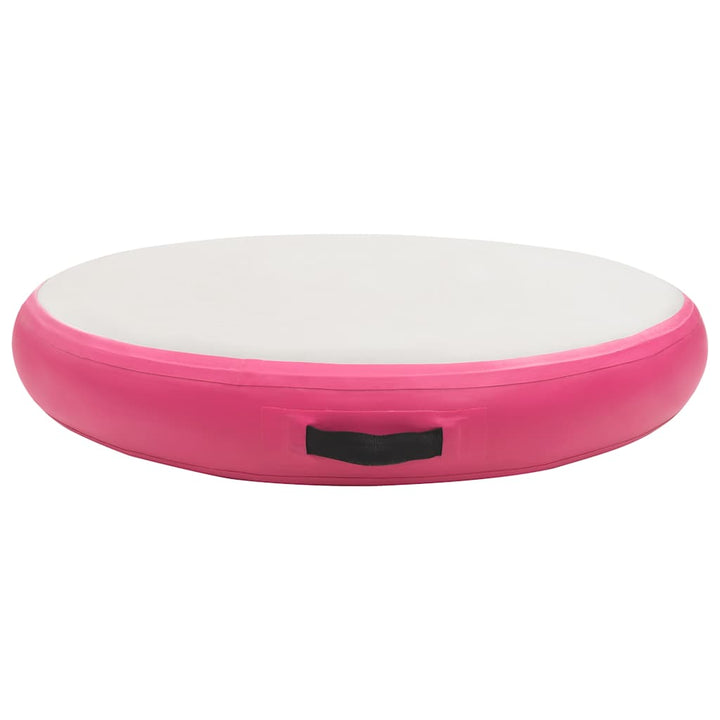 oppustelig gymnastikmåtte med pumpe 100x100x10 cm PVC lyserød