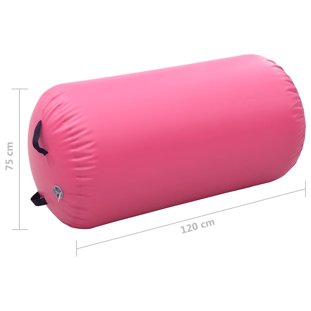 oppustelig gymnastikrulle med pumpe 120x75 cm PVC lyserød