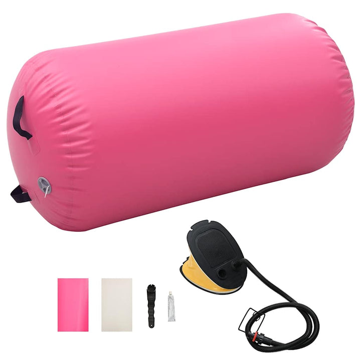 oppustelig gymnastikrulle med pumpe 120x90 cm PVC lyserød