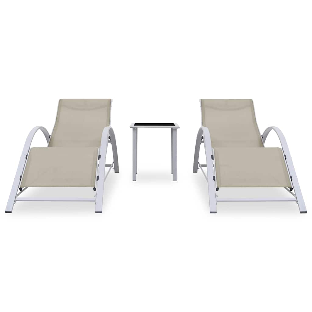 liggestole 2 stk. med bord aluminium cremefarvet