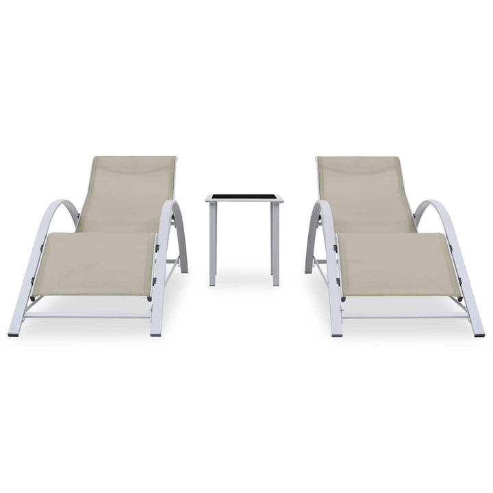 liggestole 2 stk. med bord aluminium cremefarvet