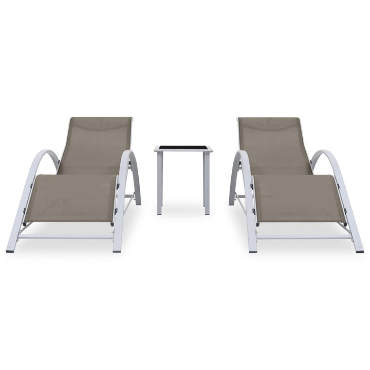 liggestole 2 stk. med bord aluminium gråbrun