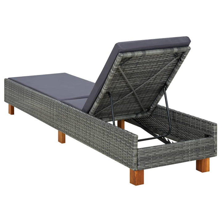 liggestol med hynde polyrattan grå