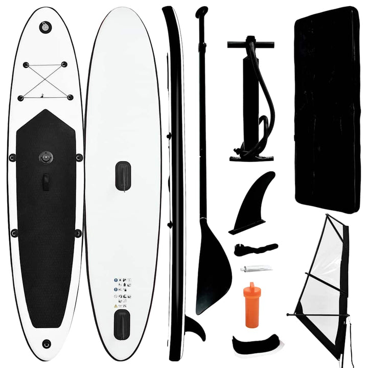 oppusteligt paddleboard med sejl sort og hvid