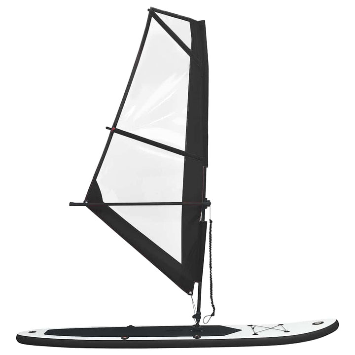 oppusteligt paddleboard med sejl sort og hvid