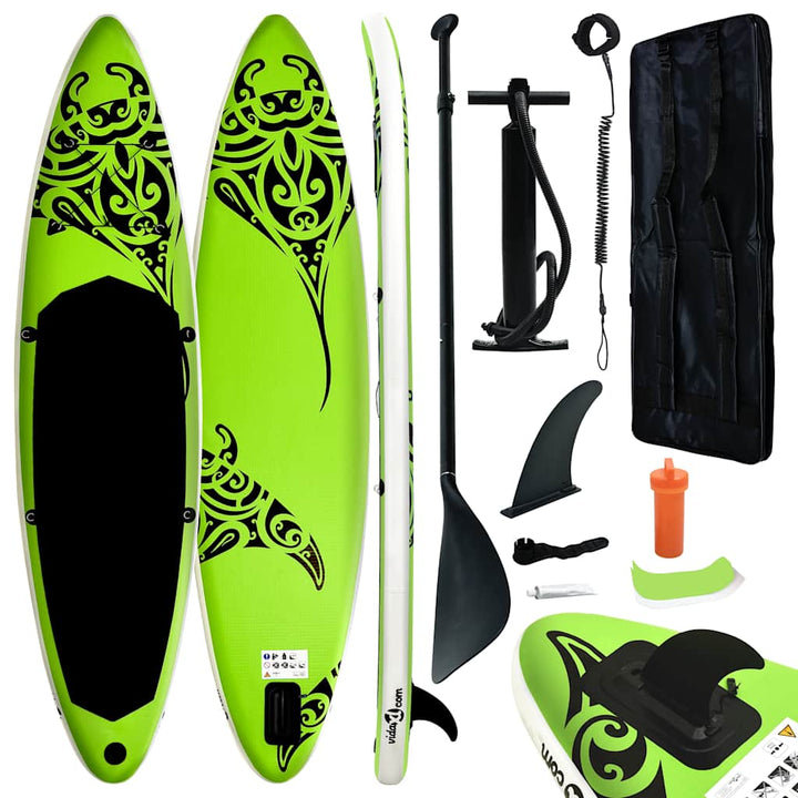 oppusteligt paddleboardsæt 305x76x15 cm grøn
