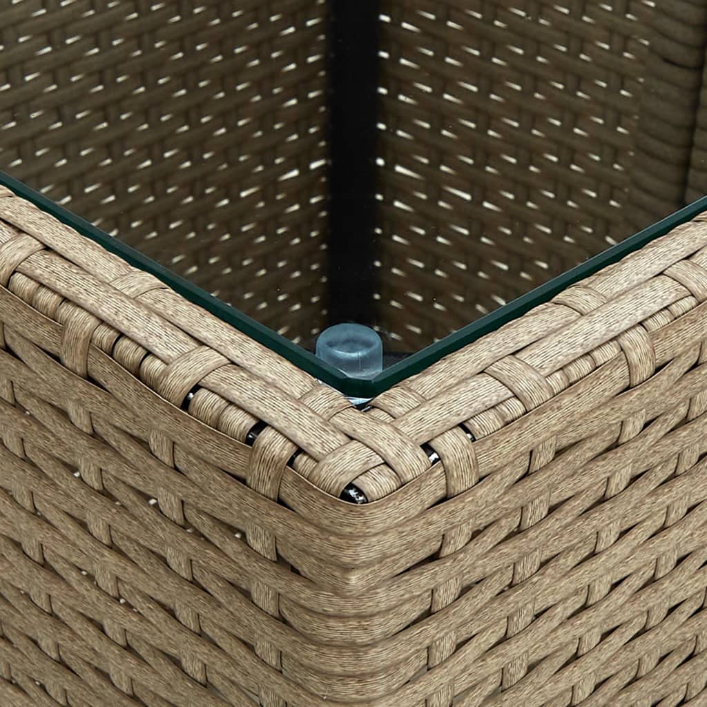 tebord 41,5x41,5x44 cm polyrattan og hærdet glas beige