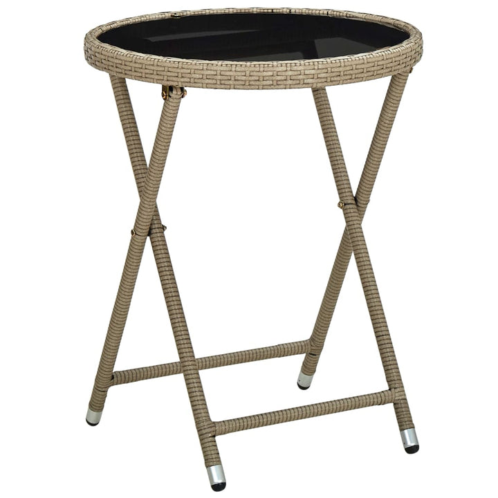 tebord 60 cm polyrattan og hærdet glas beige