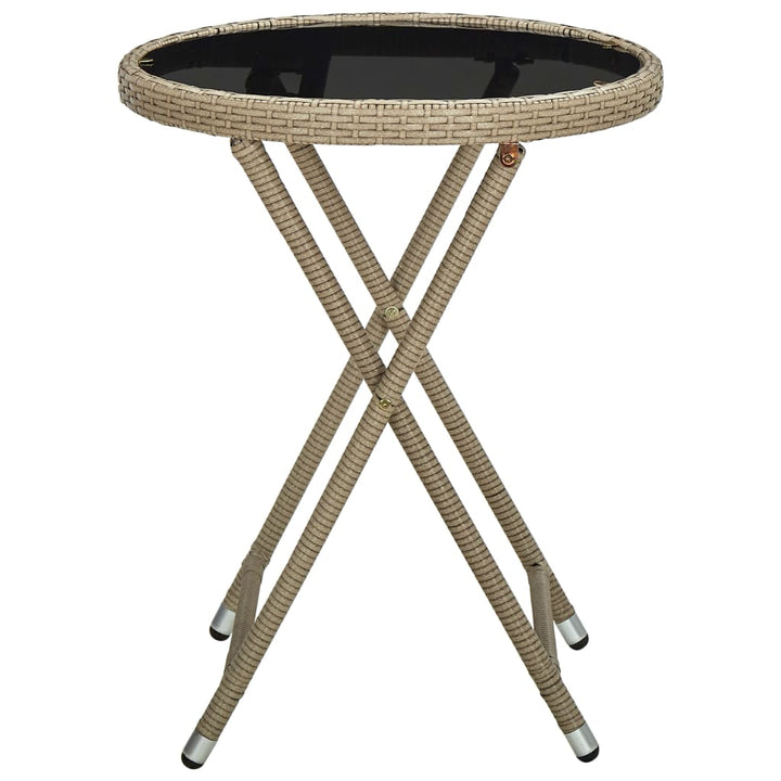 tebord 60 cm polyrattan og hærdet glas beige