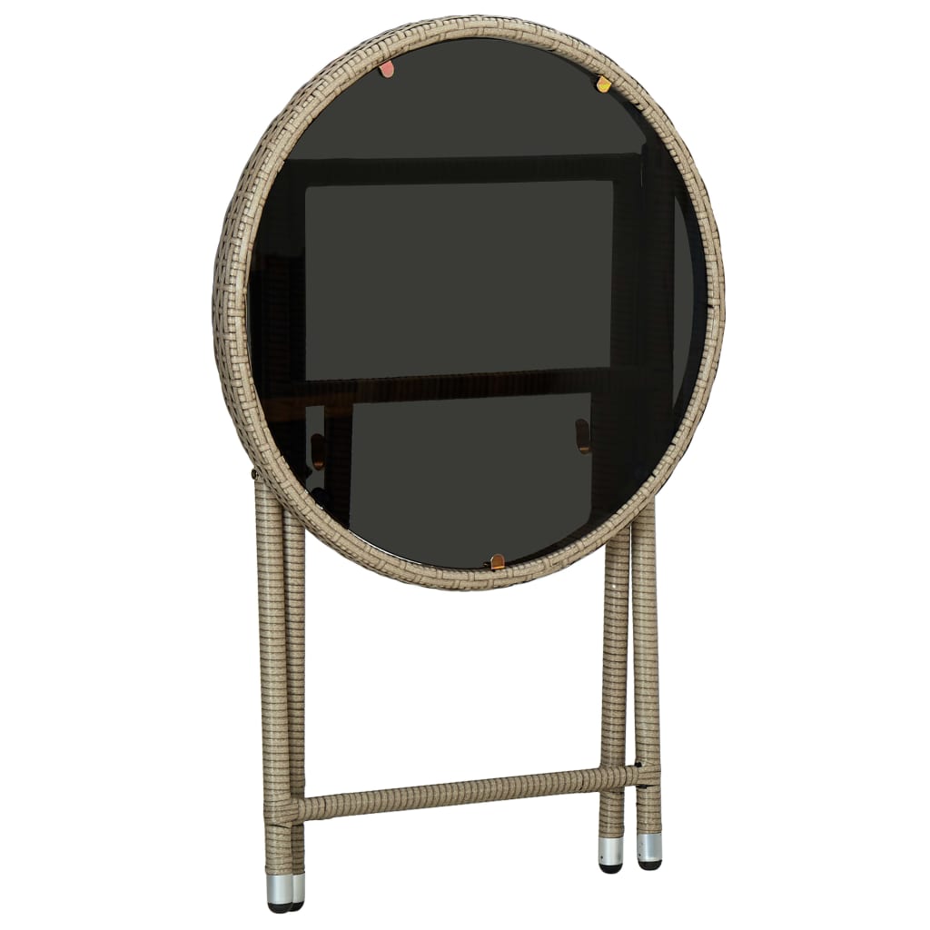 tebord 60 cm polyrattan og hærdet glas beige
