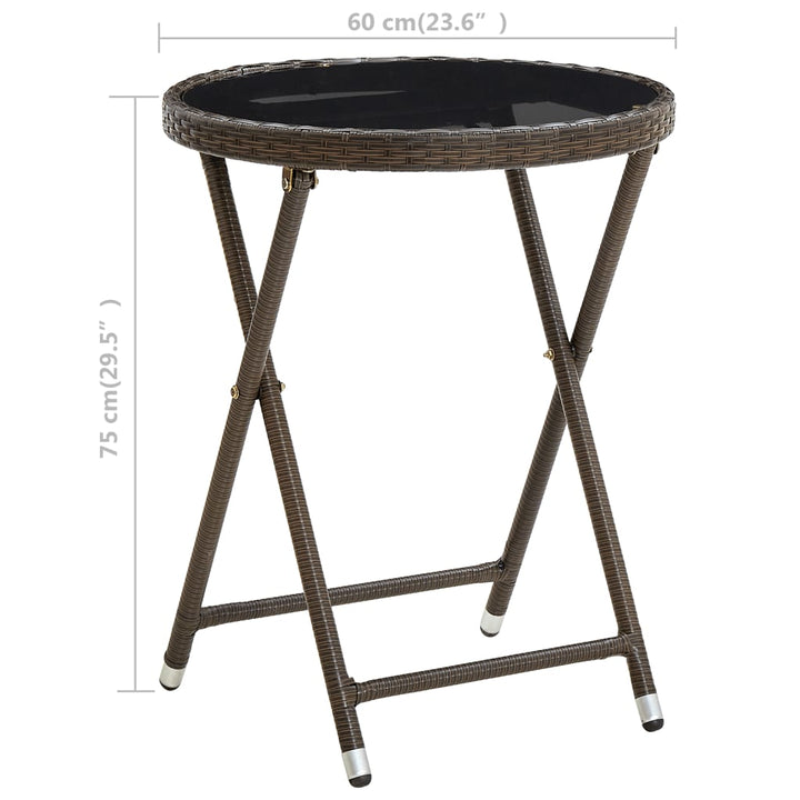 tebord 60 cm polyrattan og hærdet glas brun