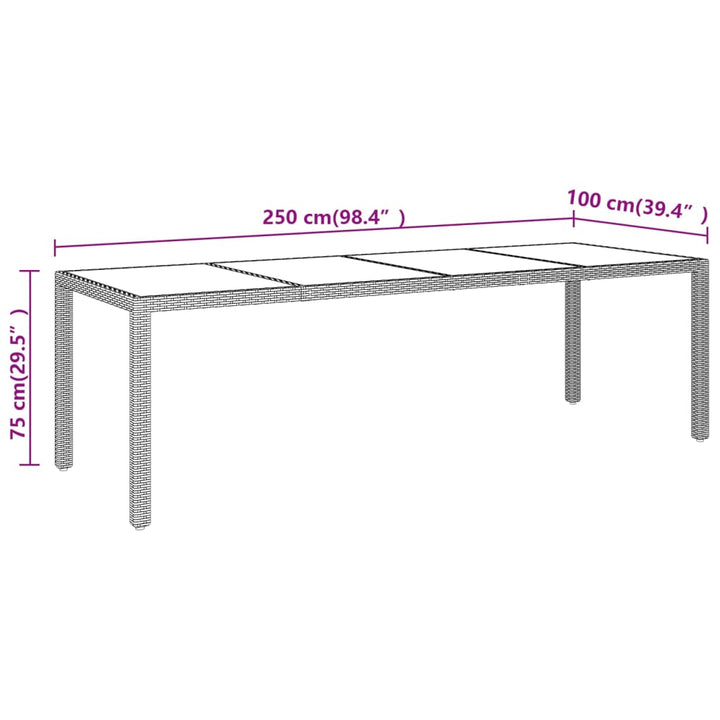 havebord med glasplade polyrattan brun