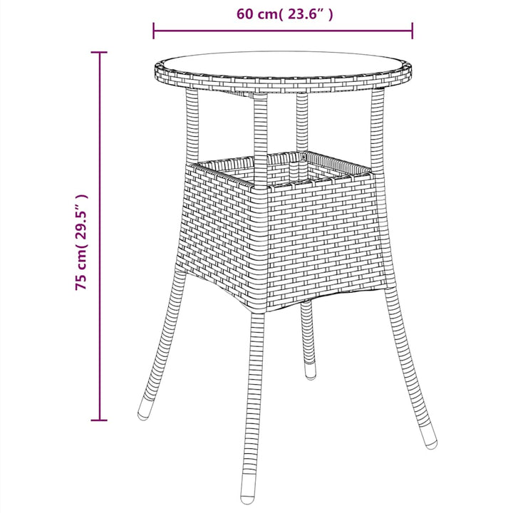 havebord Ø60x75 cm hærdet glas og polyrattan sort