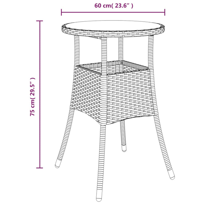 havebord Ø60x75 cm hærdet glas og polyrattan grå