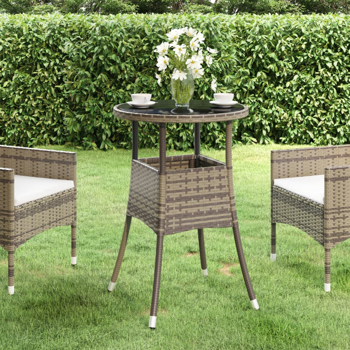 havebord Ø60x75 cm hærdet glas og polyrattan grå