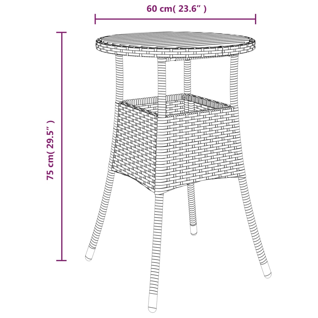 havebord Ø60x75 cm akacietræ og polyrattan sort