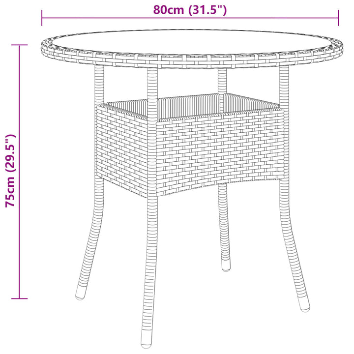 havebord Ø80x75 cm hærdet glas og polyrattan sort