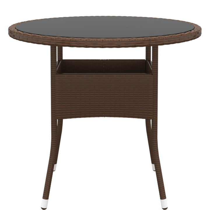 havebord Ø80x75 cm hærdet glas og polyrattan brun