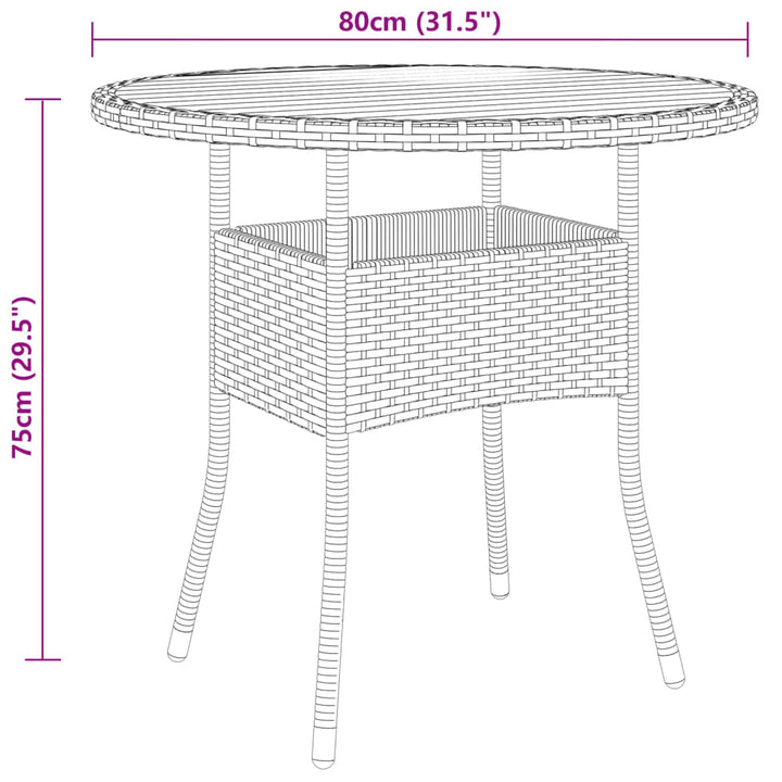 havebord Ø80x75 cm akacietræ og polyrattan sort