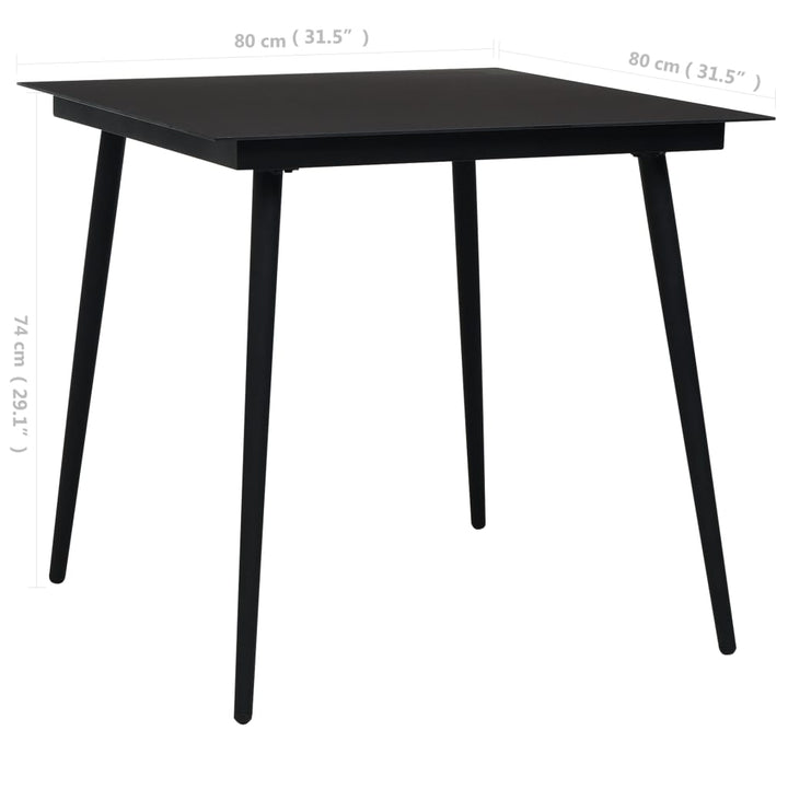 havebord 80x80x74 cm stål og glas sort