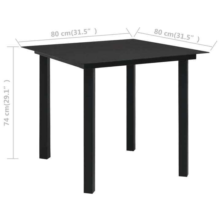 havebord 80x80x74 cm stål og glas sort
