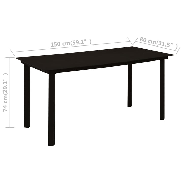 havebord 150x80x74 cm stål og glas sort