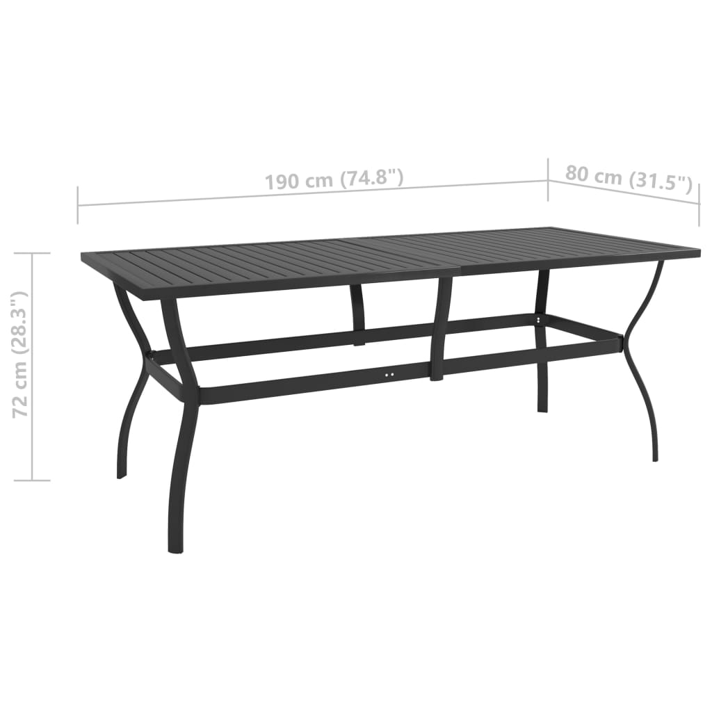 havebord 190x80x72 cm stål antracitgrå