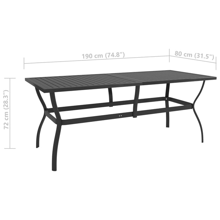 havebord 190x80x72 cm stål antracitgrå