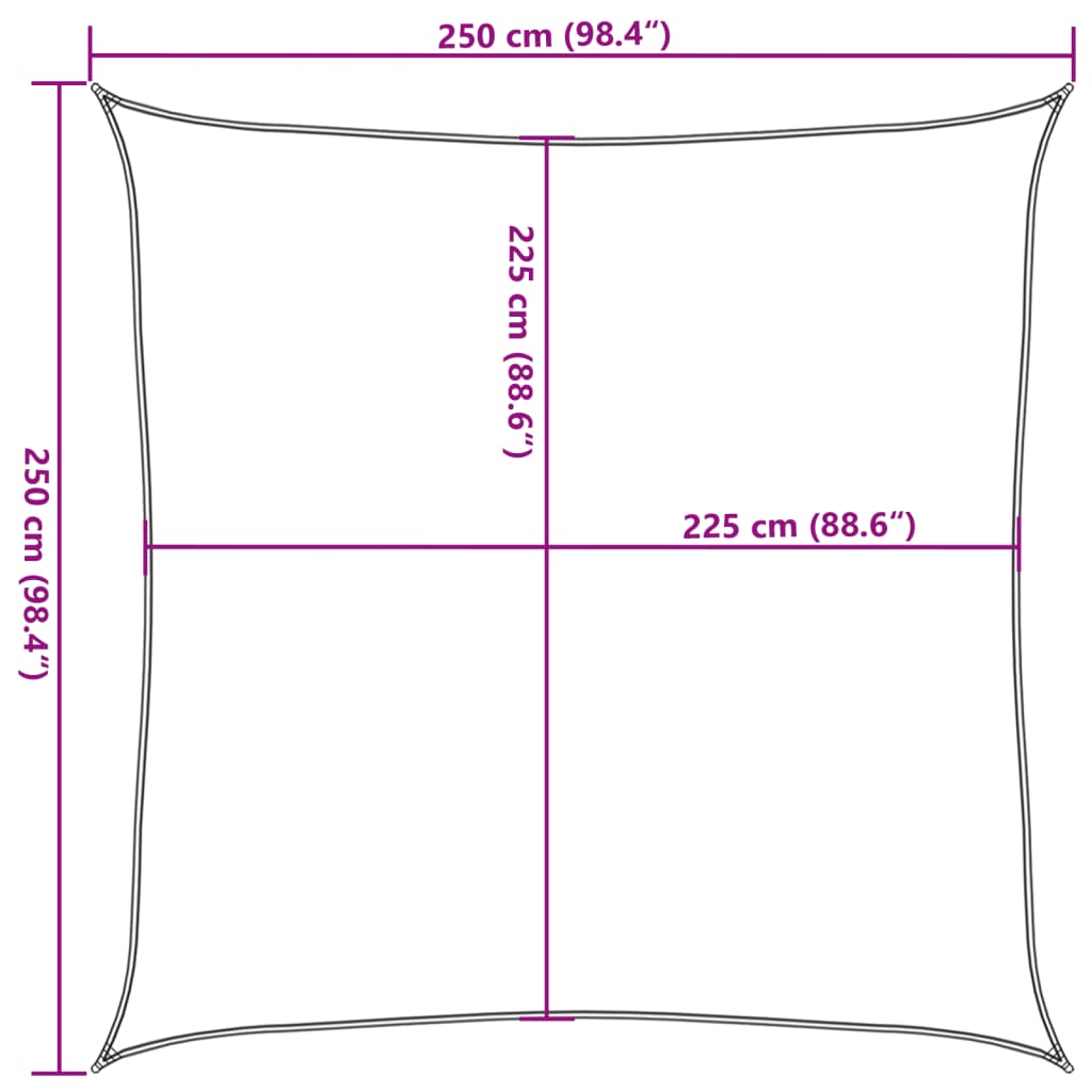 solsejl 2,5x2,5 m 160 g/m² HDPE antracitgrå