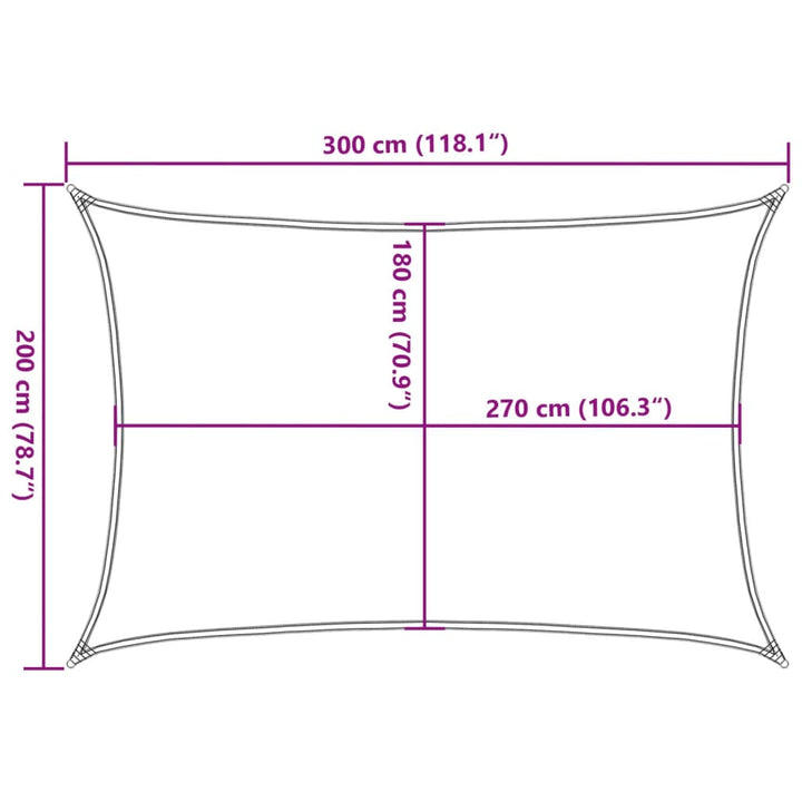 solsejl 2x3 m 160 g/m² HDPE antracitgrå