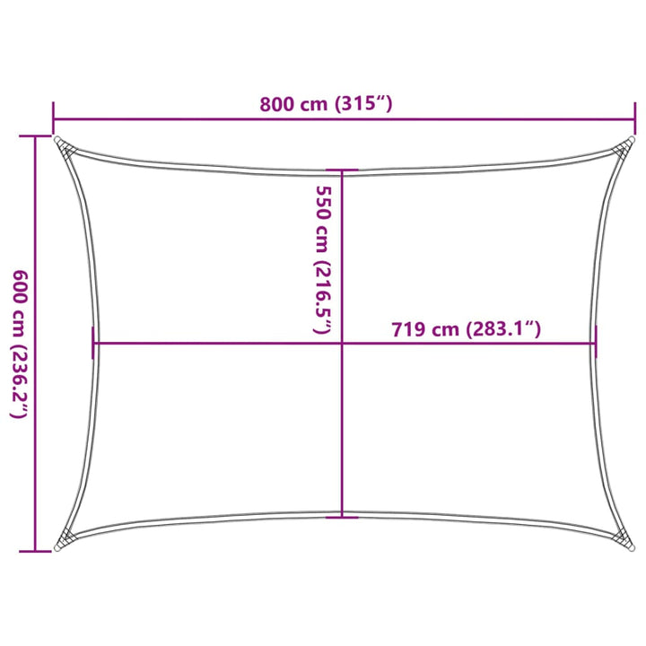 solsejl 160 g/m² 6x8 m HDPE antracitgrå