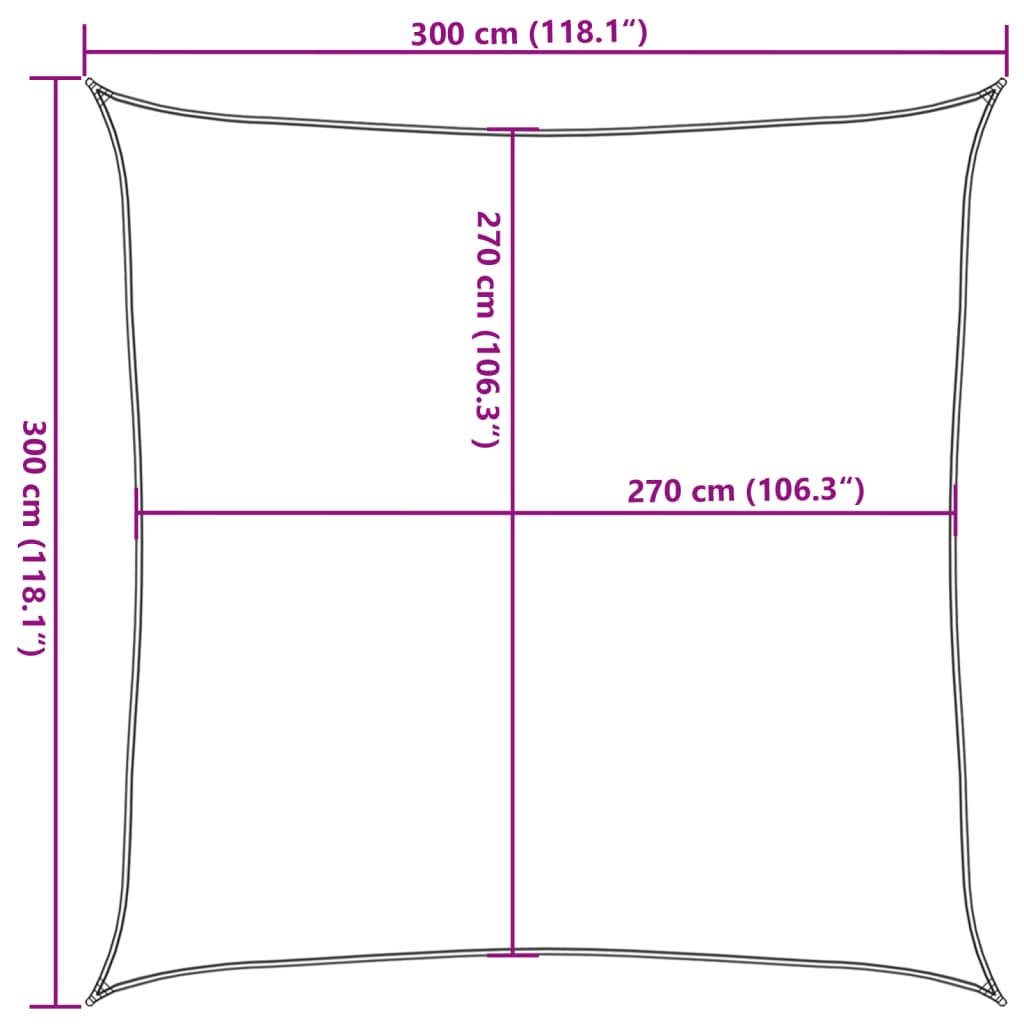 solsejl 3x3 m 160 g/m² HDPE cremefarvet