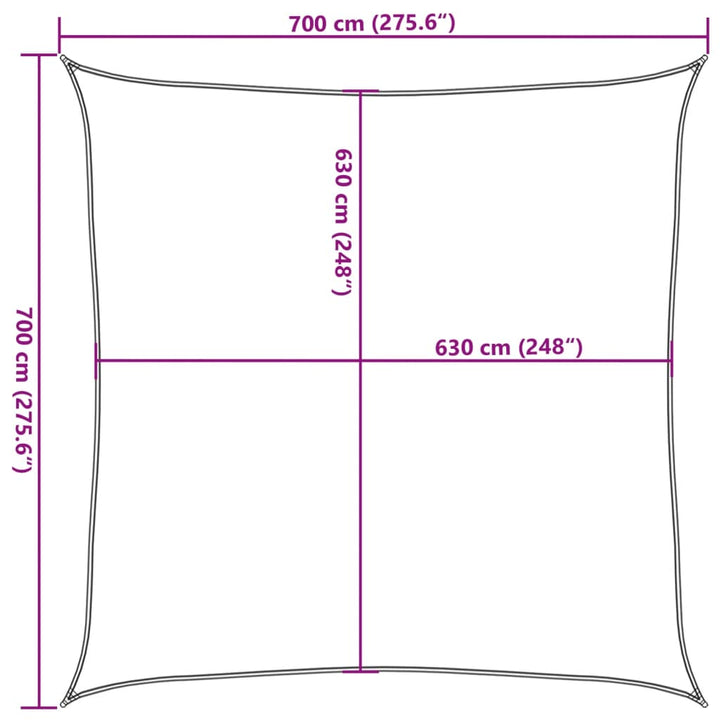 solsejl 7x7 m 160 g/m² HDPE lysegrøn