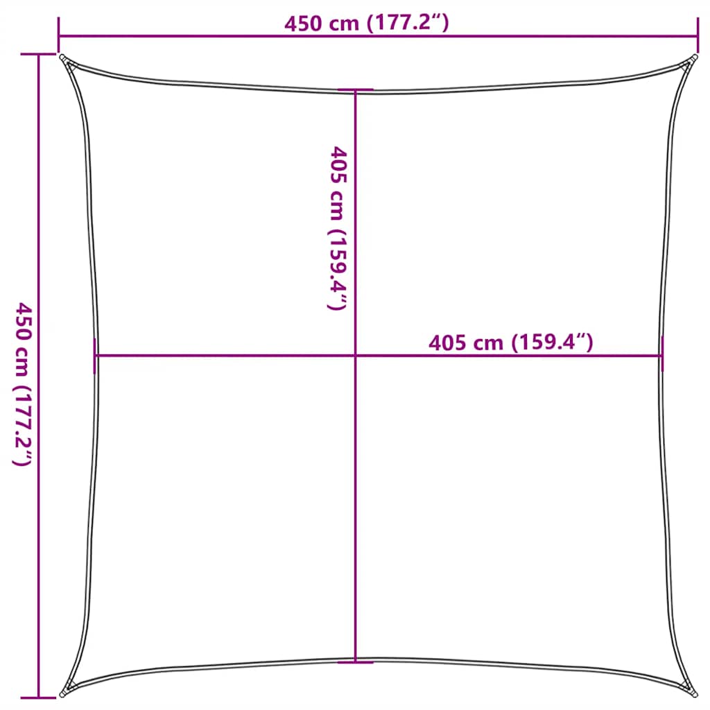 solsejl 4,5x4,5 m 160 g/m² HDPE gråbrun