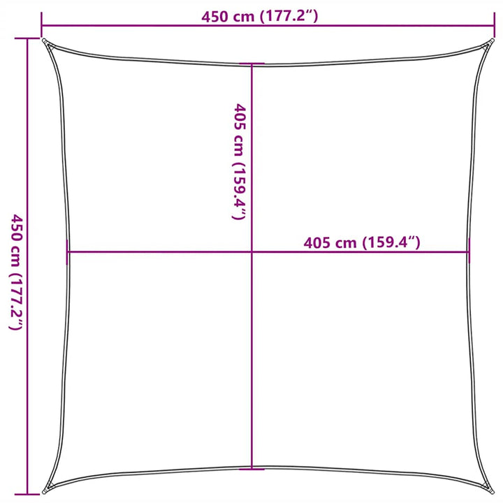 solsejl 4,5x4,5 m 160 g/m² HDPE gråbrun