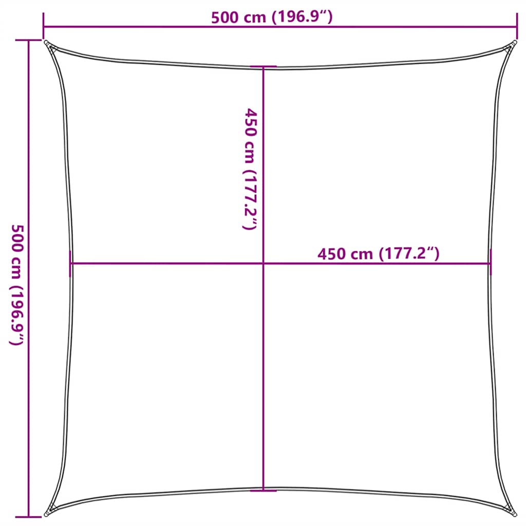 solsejl 5x5 m 160 g/m² HDPE gråbrun