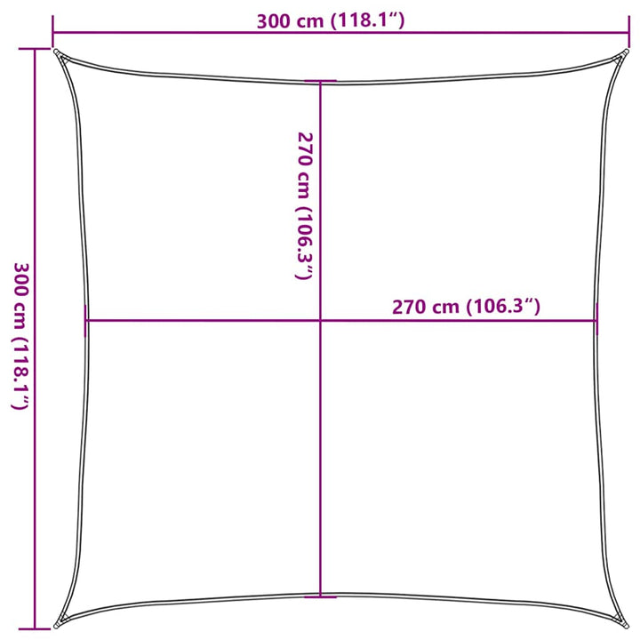 solsejl 3x3 m 160 g/m² HDPE mørkegrøn