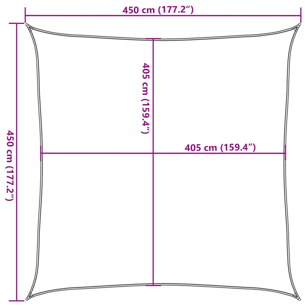 solsejl 4,5x4,5 m 160 g/m² HDPE mørkegrøn